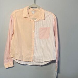 Colorful Planet Girls Striped Button-Down Shirt in Peach, Pink  and White
